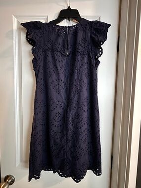 Like new! Worn once. Sam Edelman Navy Eyelet Shift Dress with Flutter Sleeves